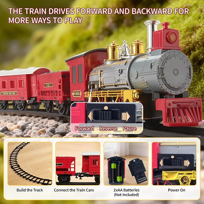 Goldlok Electric Train Set with Light & Sounds, 19 PCS Train Toys for Toddlers 3-5 & Kids 4-8, Locomotive, Passenger Car, 12 Tracks, Indoor Toy, Birthday for Boys and Girls