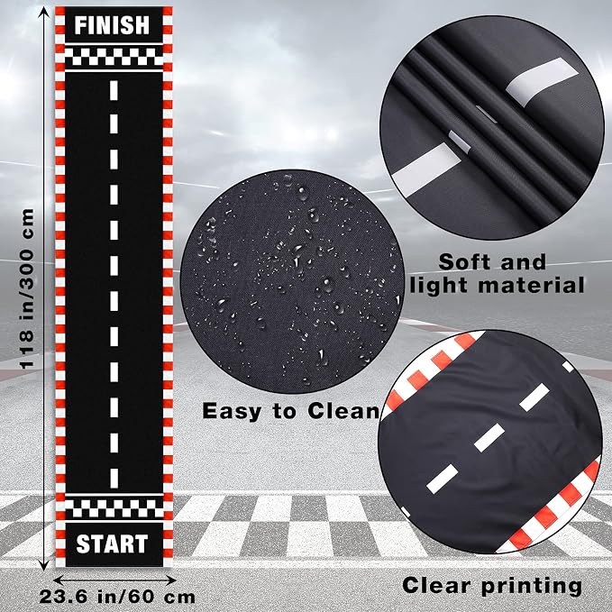 10 Feet Race Car Party Supplies, Racetrack Floor Runner Decorations, Long Racetrack Floor Running Mat Race Car Table Cloths for Racing Birthday Party Games Sport Event Festivals Decorations