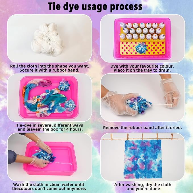 20 Colors Tie Dye Kit, 174 PCS Tie Dye Set Including 20 Pre-Filled Tye Dye Bottles, 1 Tie Dye Workstation, 7 Set Fabric Markers, Non Toxic Permanent Fabric Dye Art Set- Perfect for Family & Party Fun