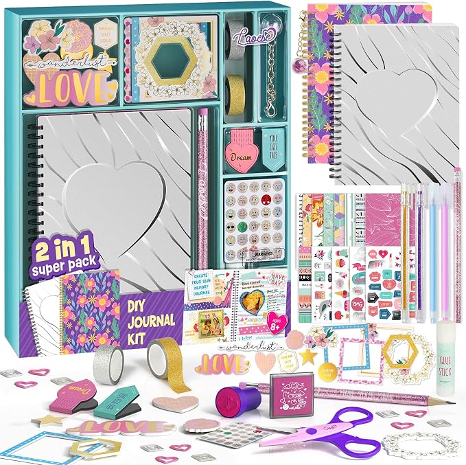 LAOESE 2-Pack DIY Journal Kit for Girls - Birthday Gifts for Girls 8 9 10 11 12 13 14 Years Old - Arts & Crafts for Teen Girl Gifts Trendy Stuff - Scrapbook & Diary Supplies Toys Set