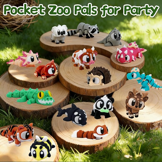 24 PCS Large 3D Printed Animals Toys, 3D Printed Figurines Set - Movable Joints Figurines Set for Adults, Home Office Desk Pets & Display, Goodie Bag Stuffers, Party Favors 3D Toys for Boys Girls