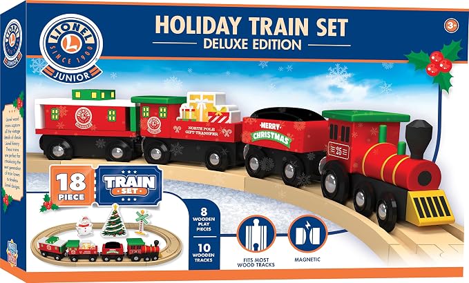 MasterPieces Wood Train Sets - Lionel 18 Piece Holiday Train Set