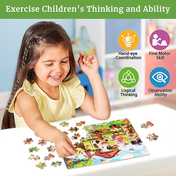 MZZOTOY Farm Animals Puzzle for Kids Ages 4-8, 100 Pieces Jigsaw Puzzles for Kids Ages 3-5， Learning Educational Puzzles Toys Great Gift for Boys Girls in a Metal Box