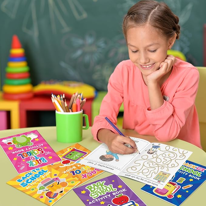 Back to School Activity Books for Kids - 24Pcs First Day of School Mini Games Coloring Book Set Bulk Mazes Word Search Word Scramble Games for Classroom DIY Art Gifts New School Year Party Favors
