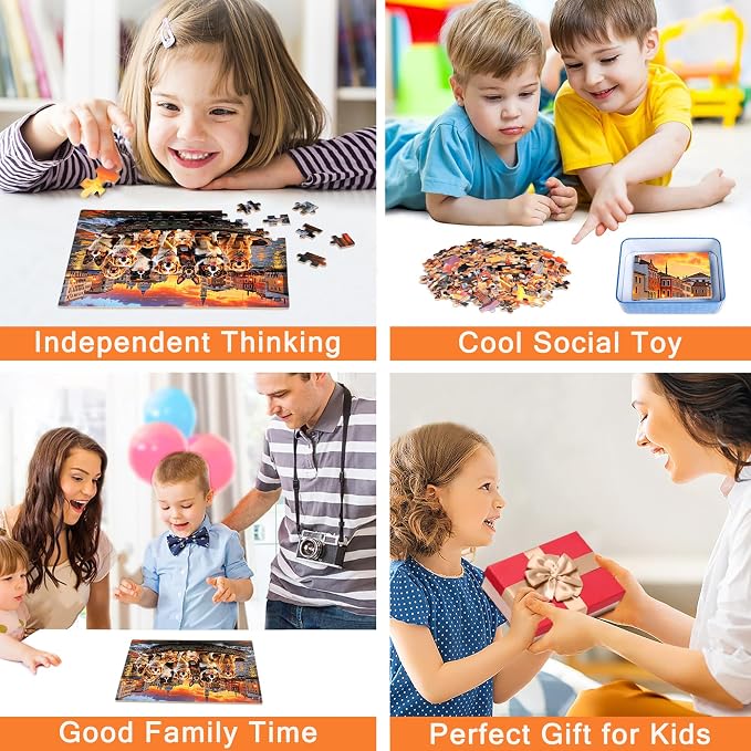 MZZOTOY Sunset Dogs Puzzle for Kids Ages 4-8, 100 Pieces Jigsaw Puzzles for Kids Ages 3-5， Learning Educational Puzzles Toys Great Gift for Boys Girls in a Metal Box