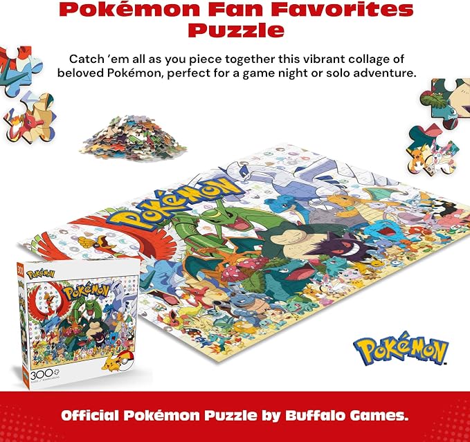 Buffalo Games Pokémon - Fan Favorites - 300 Piece Jigsaw Puzzle - 21.25 x 15 in - Precision-Cut Pieces & Fun Puzzles for Adults - Includes Bonus Full-Color Pokémon Poster