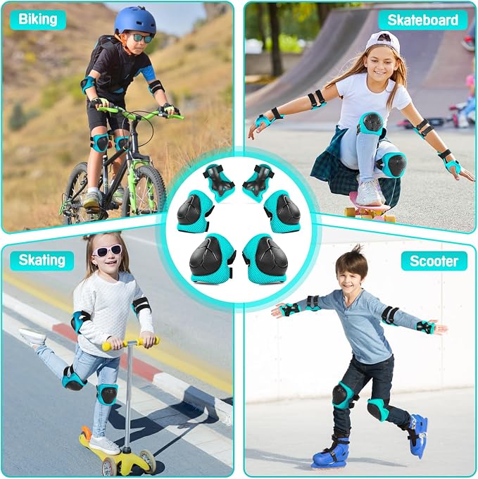 Wemfg Kids Protective Gear Set Knee Pads for Kids 3-14 Years Toddler Knee and Elbow Pads with Wrist Guards 3 in 1 for Skating Cycling Bike Rollerblading Scooter