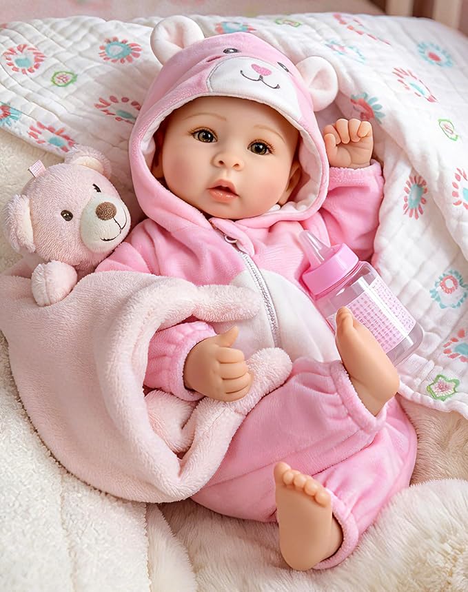 UOFTKIZ Baby Dolls Girl - 17" Real Life Baby Doll, Soft Body Doll with Feeding Toy Kit, Gift for Grandparents, New-Parents, Kids 3+