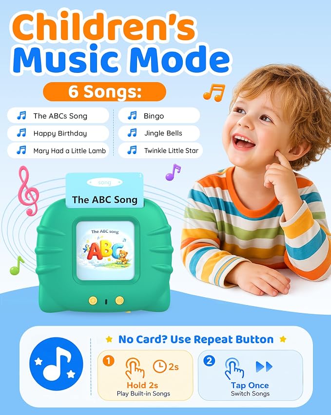 Aullsaty Talking Flash Cards for Toddlers 1-5 Years Old, Upgraded 536 Sight Words with 6 Songs Montessori Autism Sensory Toys, Educational Learning Speech Therapy Birthday Gifts for Boys Girls (Green)