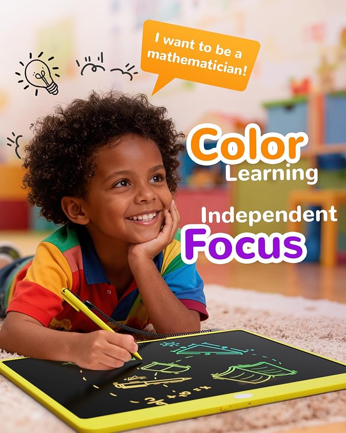 KOKODI LCD Writing Tablet, 16 Inch Colorful Toddler Doodle Board Drawing Tablet, Erasable Reusable Electronic Drawing Pads, Educational and Learning Toy for 3-6 Years Old Boy and Girls(Yellow)