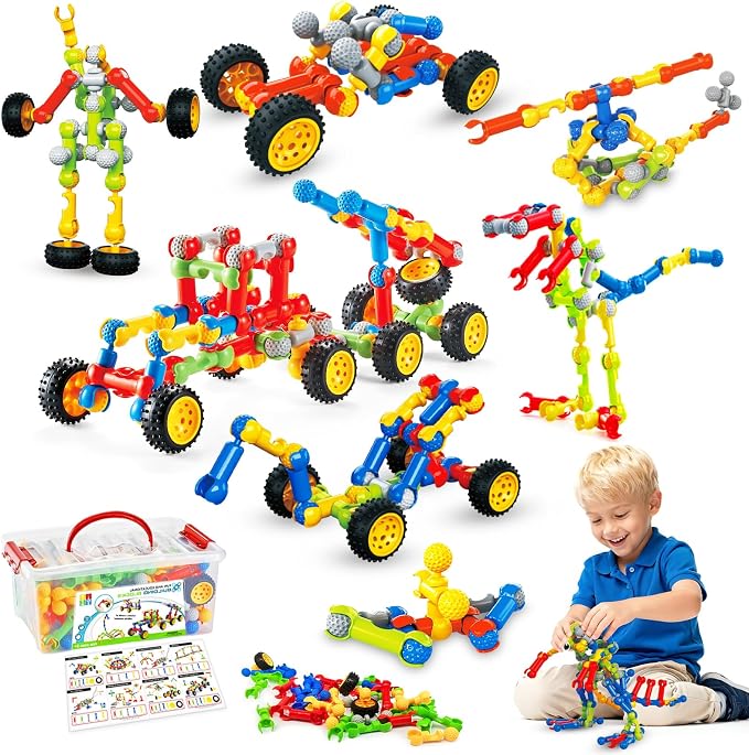 Huaker 125PCS Stem Building Toys for 3 4 5 6 7 8 Year Old Boys Girls,Kids Building Blocks Educational Creative Learning Activity with Large Storage Box,Ideal Christmas Birthday Gifts