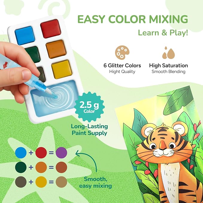 JoyCat Pocket Paint with Water Coloring Books for Kids, Art & Craft Activity Toy Set, Creative Travel & Home Painting Kit, Gifts for Girls & Boys Ages 3-8 (Animals)