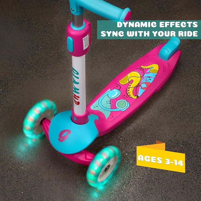 GLAMUP Kids Scooter, 3 Wheel Scooter for Kids Ages 3-12, Adjustable Handlebar, Lean-to-Steer, Foldable Kick Scooter for Boys and Girls
