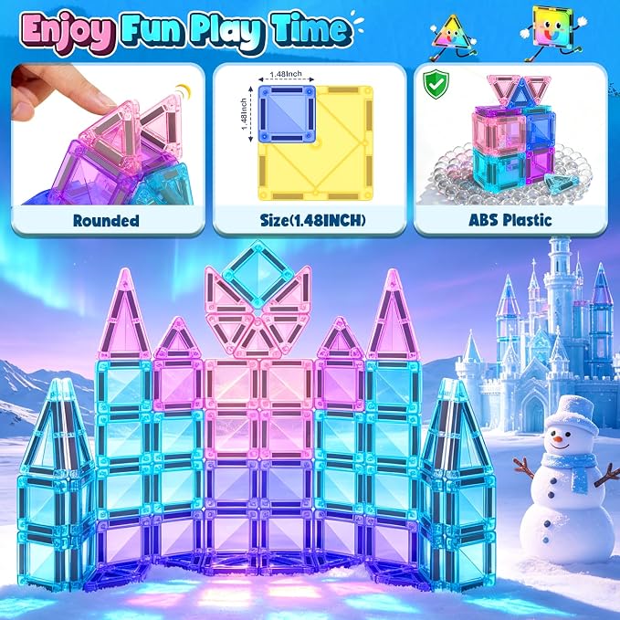 Soyee Mini Magnetic Tiles Kids Toys Travel Essential Games Magnet Building Blocks STEM Sensory Educational Toys for 3 4 5 6 7 8+ Year Old Boys Girls Christmas Birthday Gifts