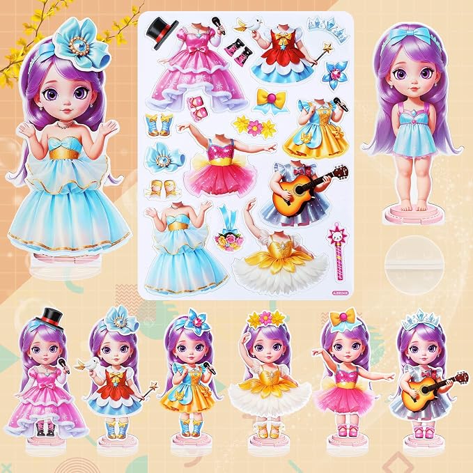PainZieteg Magnetic Dress Up Dolls,Paper Dolls for Girls Ages 4-10,DIY Princess Magnetic Dress-Up Doll Pretend Play Set, Great for Girl Birthday (Joy)
