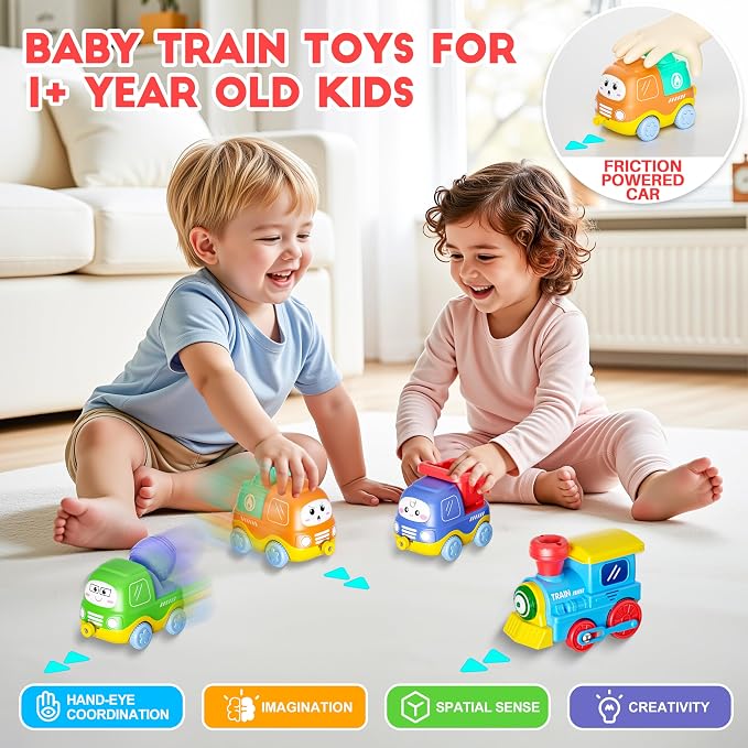 Funwee Steam Track Train Set for Toddlers, Magnetic Connection Train Toys w/Lights & Sounds, Electric Cartoon Choo Choo Train, Toy Train Christmas Birthday Gift for Toddlers 2 3 4 5+ Boy Girl (Blue)