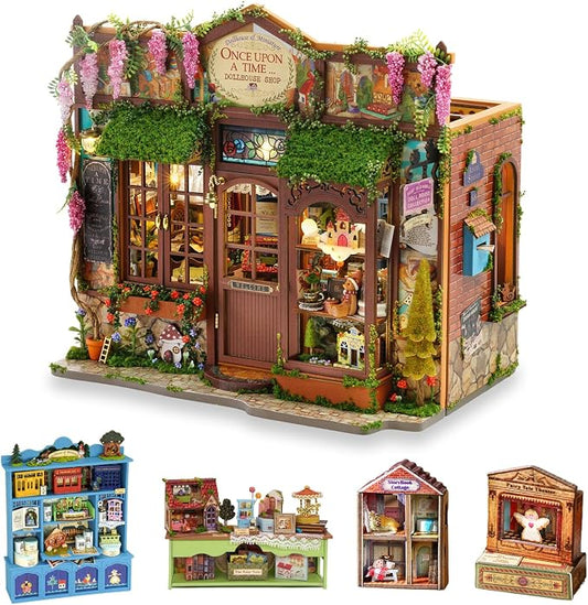 TuKIIE DIY Miniature House Kit with Furniture, 1:24 Scale Creative Room Opened & Closed Wooden Doll House Book Nook Plus Dust Proof for Kids Teens Adults(Dollhouse Shop)