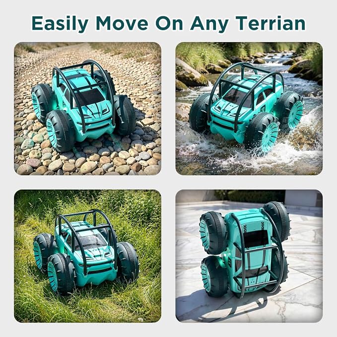 MaxTronic Amphibious Remote Control Car,Rechargeable RC Cars Toy 360° Flips Rotation Stunt Crawler 15KM/H 4WD All Terrain Outdoor Indoor Toy for Kids Boys Girls 3-12
