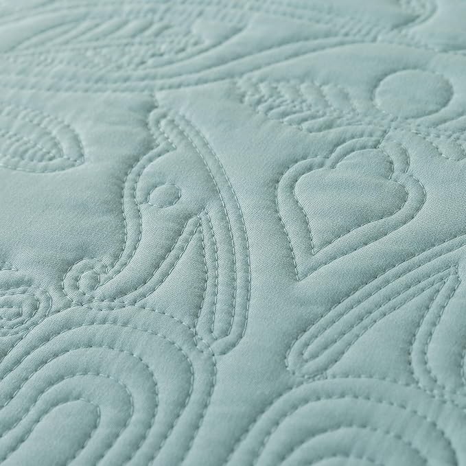 HoneiLife Quilt Set Queen Size - 3 Piece Queen Quilt Bedding Set Microfiber Quilt Sets Lightweight Bedspreads Reversible Coverlets Retro Bed Cover Floral Bedding Set All Season Quilts-Sage Green