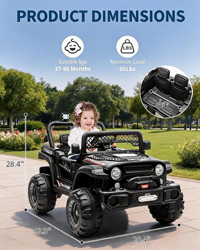 GarveeLife 12V Kids Ride On Car, 2 Seater Electric Toy Car for Toddlers and Children, Ride On Toys with Parent Remote Control, Battery-Powered w/Music & LED Lights