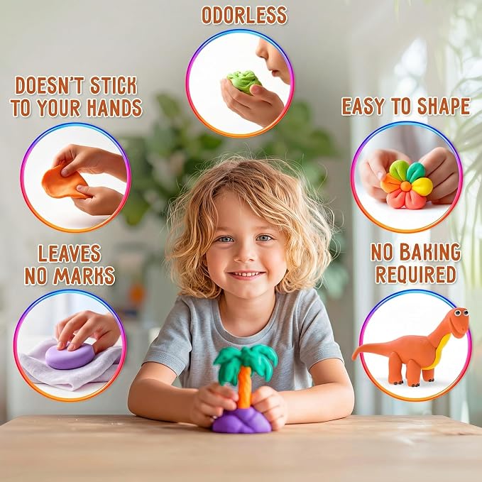 Air Dry Modeling Clay for Kids - Dinosaurs DIY Art and Crafts Modeling Kit with Tools - Interactive Magic Molding Clay - Creative Learning Educational Toys for Kids