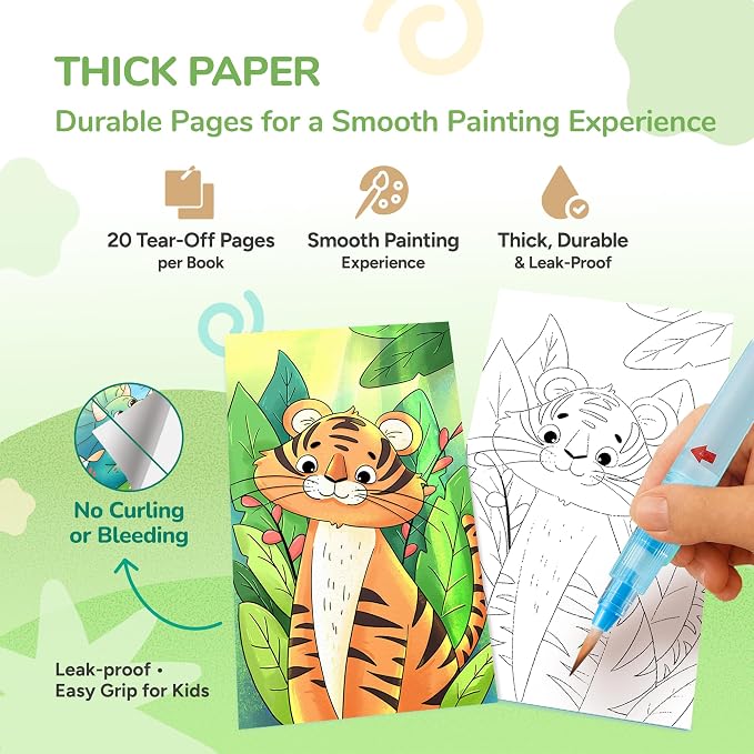JoyCat Pocket Paint with Water Coloring Books for Kids, Art & Craft Activity Toy Set, Creative Travel & Home Painting Kit, Gifts for Girls & Boys Ages 3-8 (Animals)