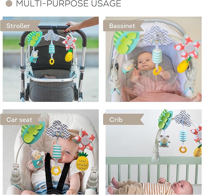 Taf Toys Tropical Baby Stroller Arch Toy, Car Seat Toys, Adjustable Arch Bassinet Toys for Infant Toddler, Hanging Toys for Stimulating Senses & Motor Skills, Fits Cribs, Baby Bouncers 0-18 Months