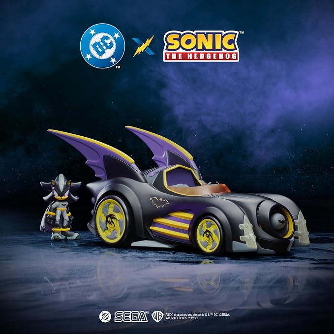 DC X Sonic Batmobile Shadow-fied! with Cool 2.5 Inch Shadow Action Figure as Batman, from the DC x Sonic the Hedgehog Comic Book Series - A Collector's Must Have!