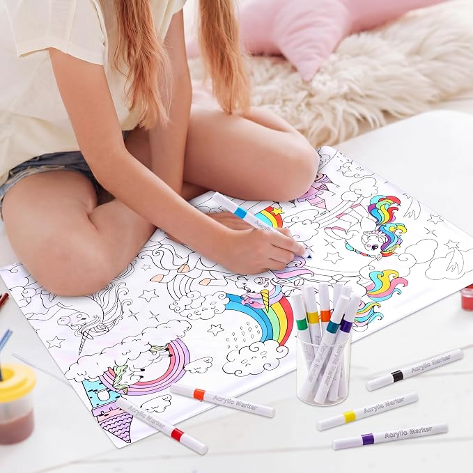 Mindsoft Coloring Craft Coloring Pillowcase Unicorn Pillowcase with 12 Pcs Markers Pens for Decoration Supplies Craft, 28.7 x 19.7 Inch