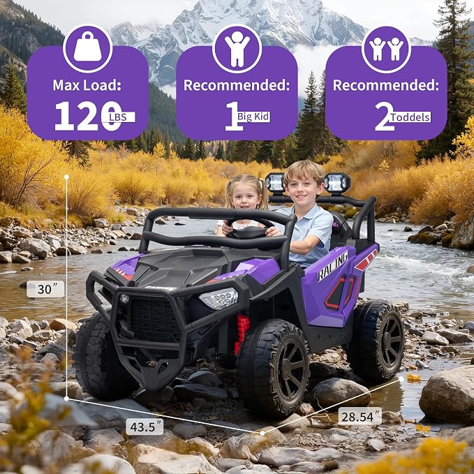 Garvee 24V Ride on Toys for Big Kids, 2 Seater Electric UTV Car with Remote Control, 4-Wheeler Suspension, Soft Start, 3 Speeds, Led Lights, Bluetooth, Ride on Truck Kids 2-8 Years