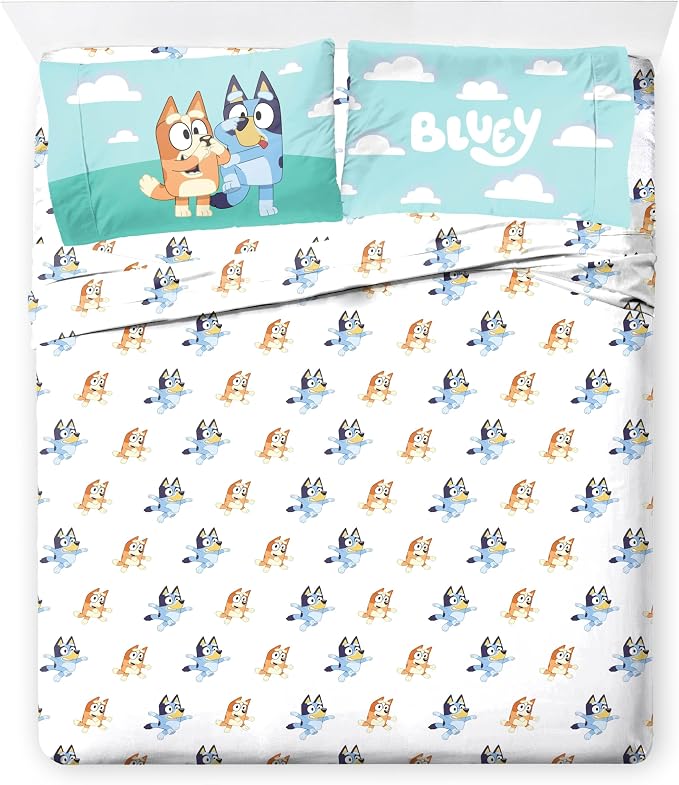 Jay Franco Bluey & Bingo 7 Piece Queen Size Bed Set - Includes Comforter & Sheet Set - Super Soft Kids Bedding Fade Resistant Microfiber