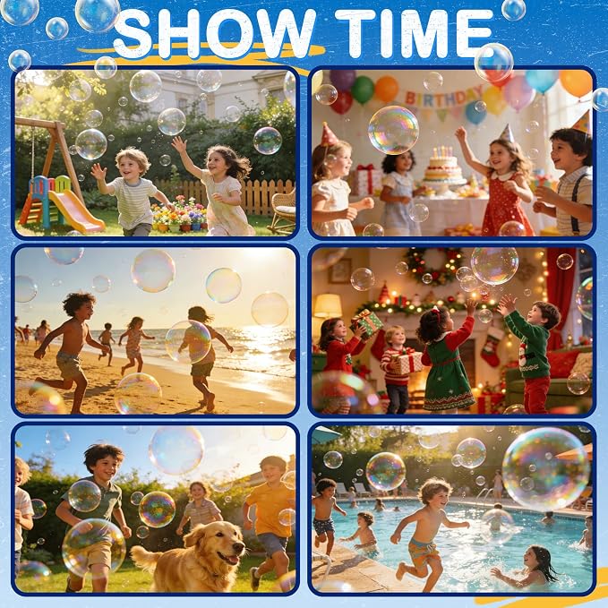 Bubble Machine for Kids with Lights, Big Bubble Maker, 320ml Large Tank, Easy-to-Use Battery Operated Bubble Blower with Bubble Solution for Parties, Birthdays, Indoor & Outdoor Play