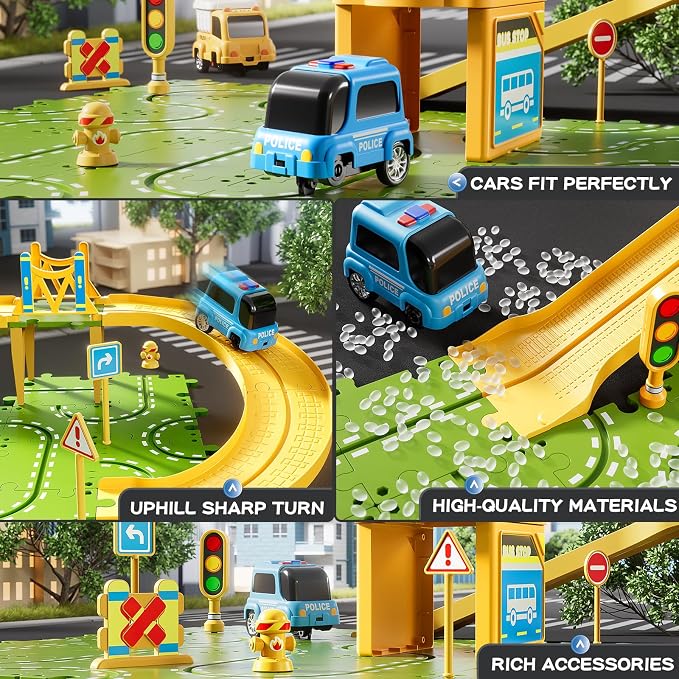 3-Tier Large Puzzle Race Car Track Set for Kids 3-5, Puzzle Tracks Car Play Set, Race Tracks Toys for Toddler Boys 3 4 5 6 Year Old, Birthday Gifts for Kids 3 4 5 6 7 8 Year Old Boys Girls