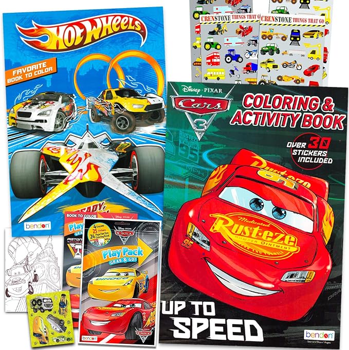 Disney Cars and Trucks Coloring Book Set for Kids - Things That Go Bundle with Coloring Pages, Stickers, Plus More | Coloring Activities for Boys, Girls