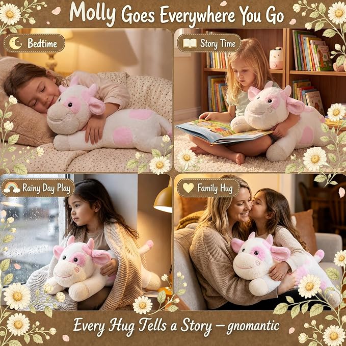 gnomantic Cow Weighted Stuffed Animals - 22 Inch 4.5 Pounds Weighted Plushies Cow Stuffed Animals - Big Plush Pillow - Cute Plush Toys Gifts for Kids & Adults (22" 4.5 lbs Pink)