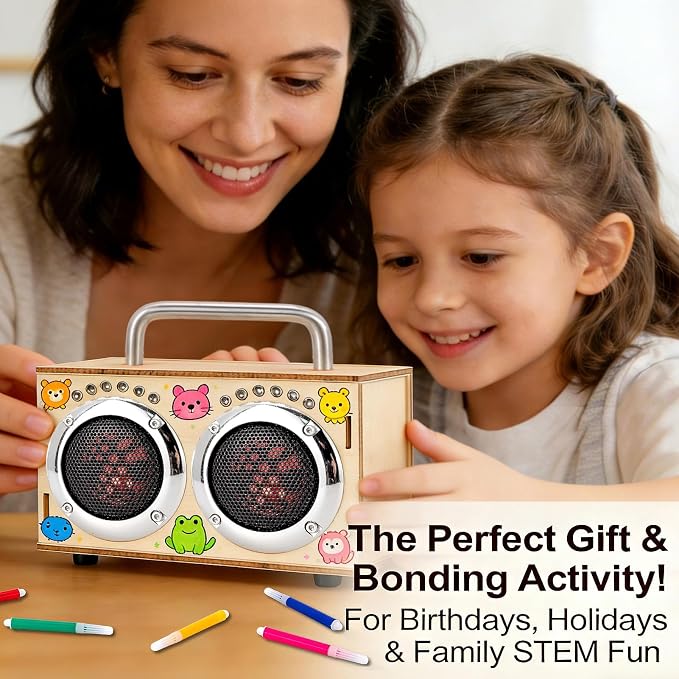 STEM Projects Kit for Kids & Adults Build Your Own Portable Wood Bluetooth Speaker Science Experiment Electronics Kit for Boys & Girls Ages 8-12 9 10 14 16-Chrome Graduation Gift Camping