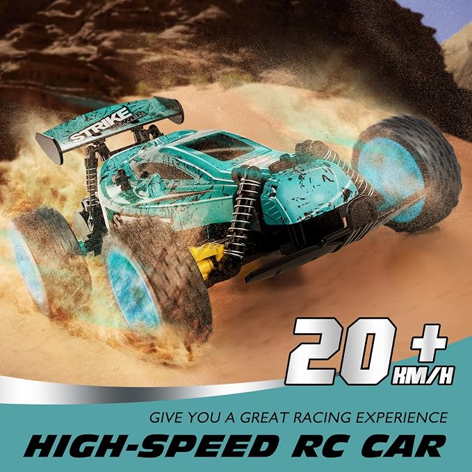 Tecnock RC Cars Remote Control Car for Kids, 1:18 Scale 20 KM/H 2WD Offroad Buggy, 2.4GHz RC Racing Car with USB-C Easy Charging & 50 Mins Playtime, Toys Gifts for Boys & Girls