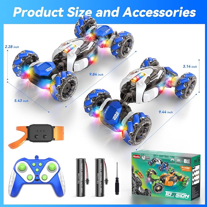 Nicella Remote Control Car, RC Toys Gifts for 6 7 8 9 10 11 12 Year Old Boys Girls - 360° Rotating 4WD Gesture Sensing RC Sunt Car with Lights & Music - Cool Birthday Gifts for Kids