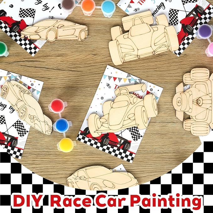 Bafeil 24 Set Race Car Party Favors - Painting Craft Kits with Thank You Cards for Boys Girls Toddler, Racing Cars Themed Birthday Party Decorations for One Two Fast Party Favors Goodie Bag Stuffers