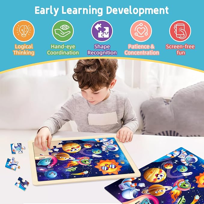 6-Pack Wooden Puzzles for Kids Ages 3-5, 30 Piece Jigsaw Puzzles Puzzles for Kids Ages 4-6, Educational Puzzles for Boys and Girls, Ages 3+