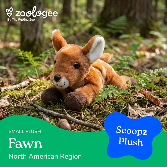 The Petting Zoo Fawn Stuffed Animal Plushie, Gifts for Kids, Scoopz Wildlife Animals, Fawn Plush Toy, 8 inches