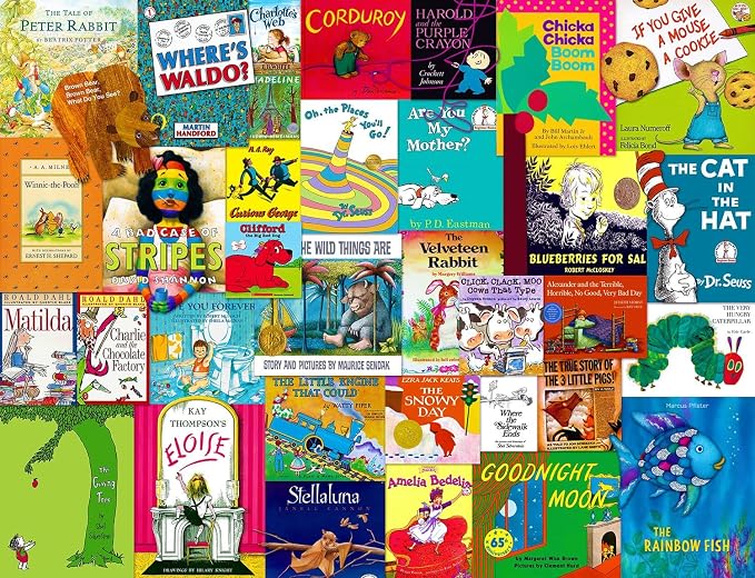 Springbok - Childhood Stories - 400 Piece Jigsaw Puzzle Collage of Favorite Children's Books from The Past and Present
