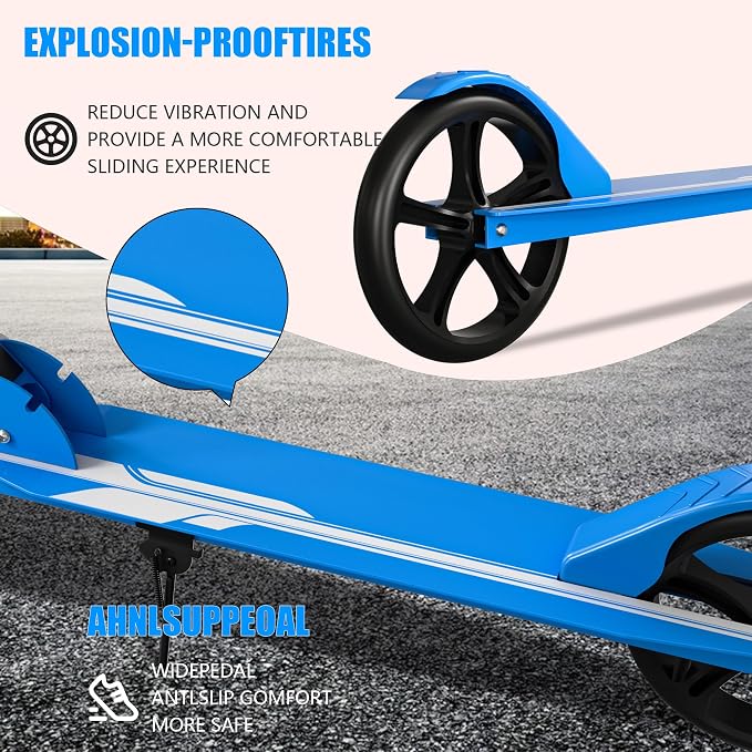 Non-Electric Scooters for Kids 8-12, Teens & Adults - Foldable Commuter Scooter with 8" Wheels, Bell, Hand Brake & Adjustable Height 30"-40.5", 220LB Capacity, Manual Push Scooter for Campus & Park