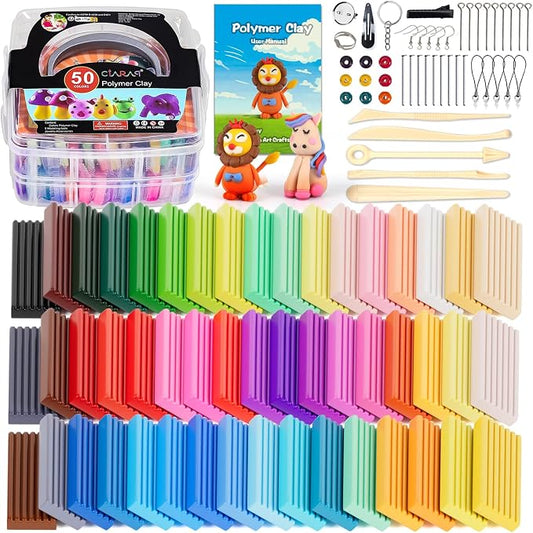 CiaraQ 50-Color Polymer Clay Oven Bake Modeling Kit for Kids & Artists | Non-sticky & non-toxic. 3.24 lb. With sculpting tools. Classroom & Home Use. Fun gift for Children & artists. Ages 4+