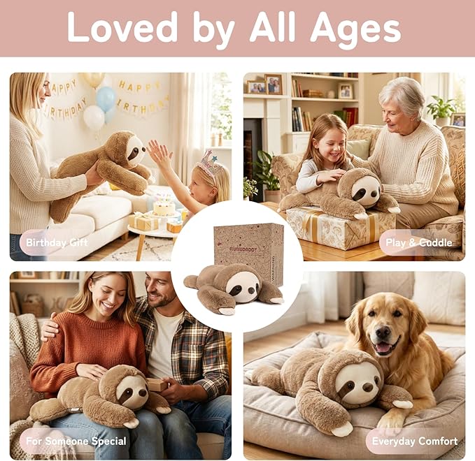 Niuniu Daddy 20" | 3.3 Pound Weighted Sloth Stuffed Animal Plushie for Adults & Kids, Large Weighted Lap Pillow for Comfort, Soft Sensory Stuffy Toy as Gift for Holidays