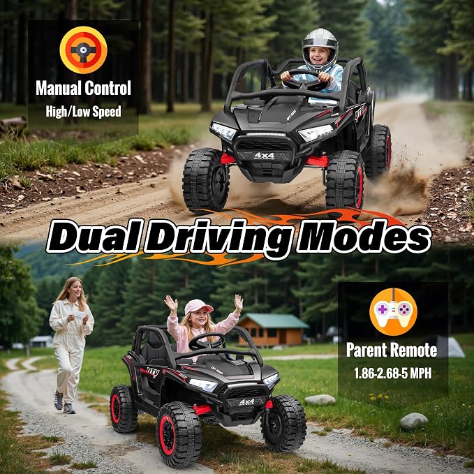 24V Ride on Car, 2 Seater XL 4X4 Off-Road UTV w/RMP2000W Powerful Motors, Remote Control, Bluetooth Music, LED Lights, 24 Volt Ride on Toys for Big Kids, Black