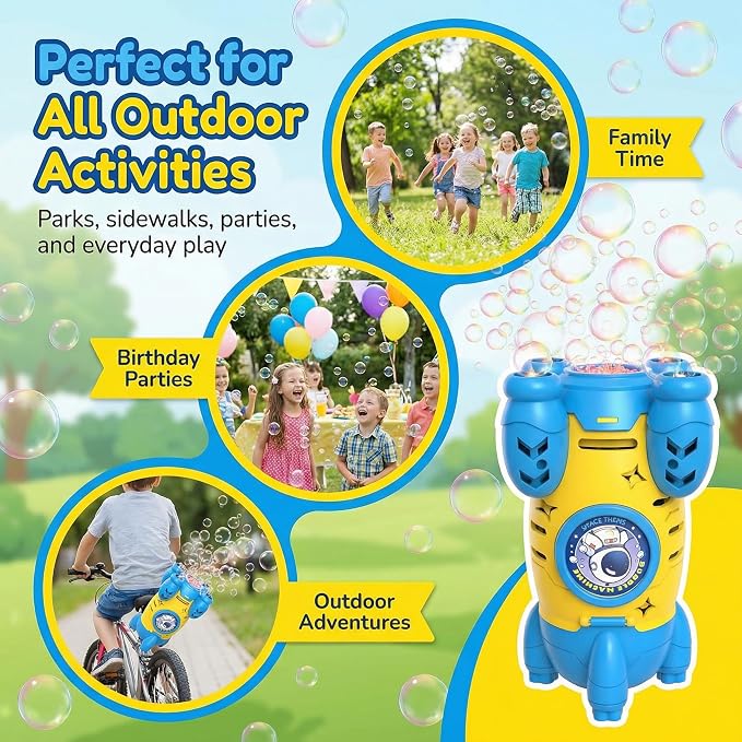 Bubble Machine for Kids, Bicycle Bubble Machine for Bike Riding with Remote Control, Automatic Bubble Blower Machine Outdoor Toy with LED Light, Rechargeable Bubble Maker for Party
