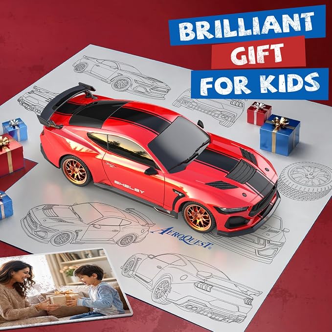 AEROQUEST Ford Remote Control Car,Officially Licensed Ford Shelby Super Snake,1:24 Scale Toy Car for Kids,Electric Sport Racing Hobby RC Cars,Birthday Gift for Boys and Girls（Red）
