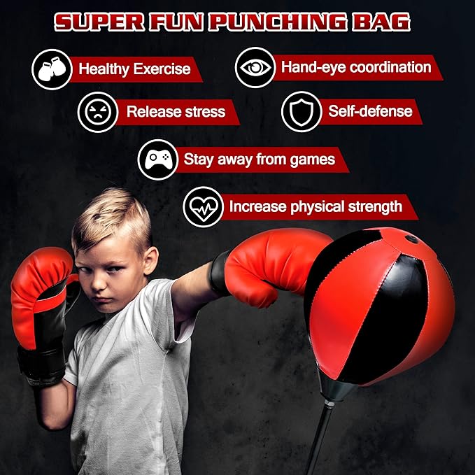 Punching Bag for Ages 3 4 5 6 7 8+ Years Old Kids, Boxing Bag Set Toy with Boxing Gloves, Height Adjustable Punching Bag, Sport Toy for Boys & Girls, Ideal Christmas Birthday Gift for Kids