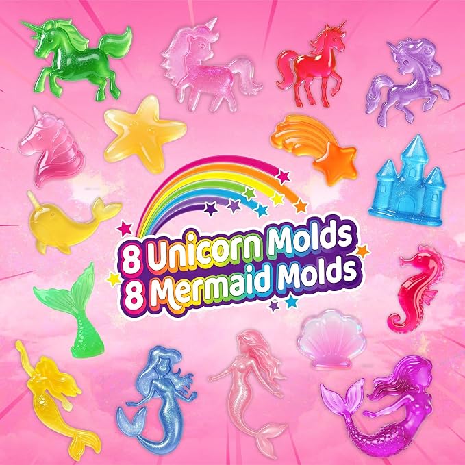 RYNZELA Magic Water Elf Toy Kit – Unicorn & Mermaid Aqua Gel Water Pets for Girls Ages 4–8, 20 Gels & 16 Molds – Easy to Color Gift with Magical Themes for Your Creative Little Princess